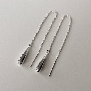 Sterling Silver Long Drop Dropper Threader Earrings.