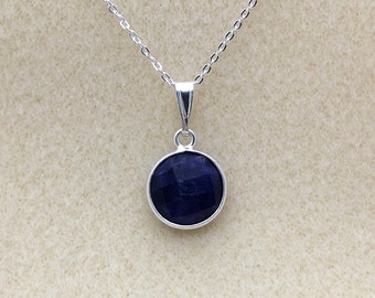 Sterling Silver Blue Sapphire Pendant Necklace.