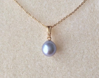 18ct Gold over Sterling Silver Grey Freshwater Pearl Pendant Necklace,