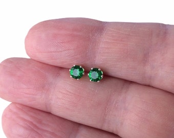 Sterling Silver 4mm Emerald Stud Earrings May Birthstone.