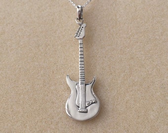 Sterling Silver Electric Guitar Pendant Necklace.