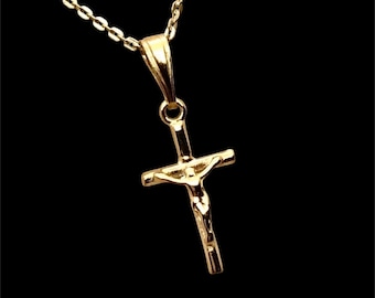 18ct Gold over Sterling Silver Crucifix Cross Pendant Necklace.