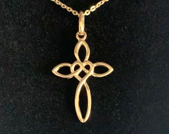 18ct Gold over Sterling Silver Infinity Heart Cross Pendant Necklace