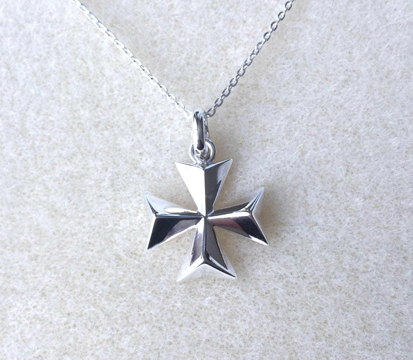 Sterling Silver Maltese Cross Pendant Necklace. - Etsy