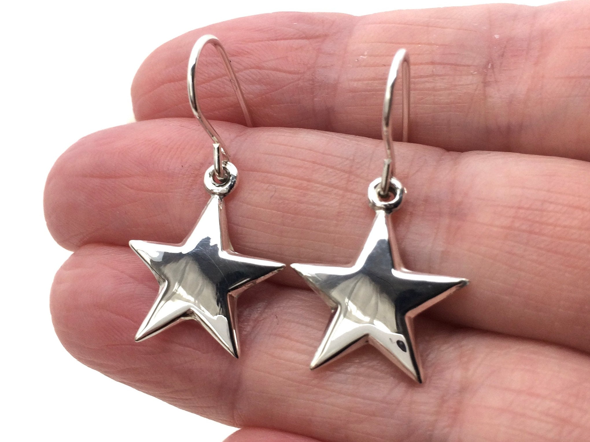 Sterling Silver Double Sided Puffed Star Drop Earrings. - Etsy