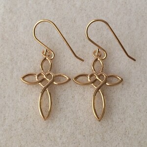 18ct Gold over Sterling Silver Infinity Heart Cross Drop Earrings.
