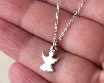 Sterling Silver Minimalist Angel Pendant Necklace.