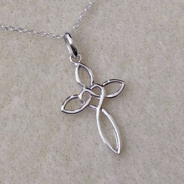 Sterling Silver Infinity Heart Cross Pendant Necklace.