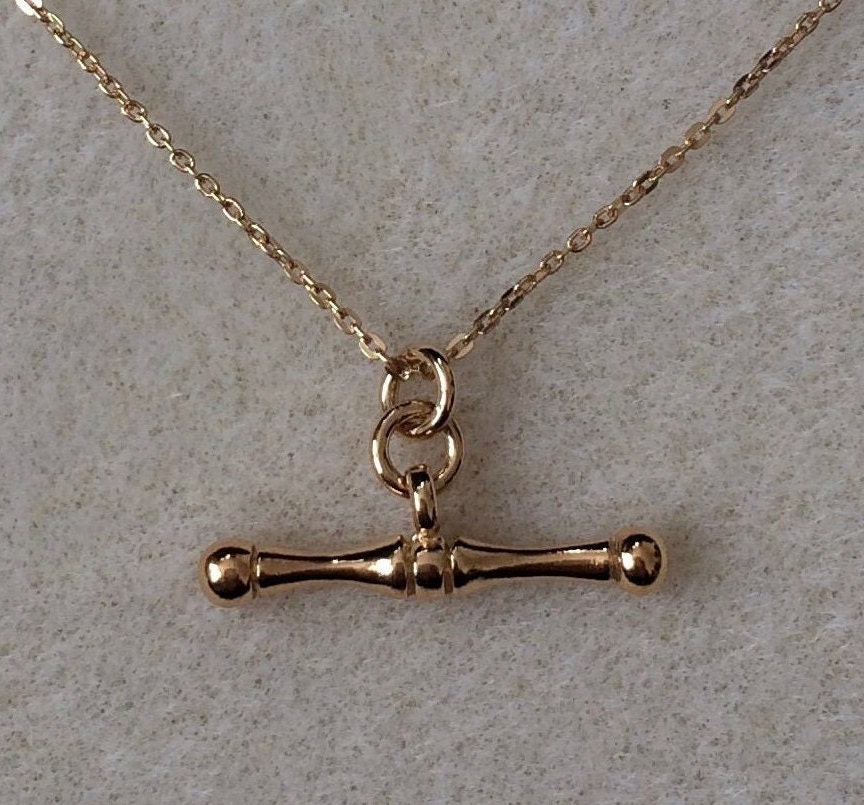 18ct Gold Over Sterling Silver Dog Bone T Bar Pendant Necklace