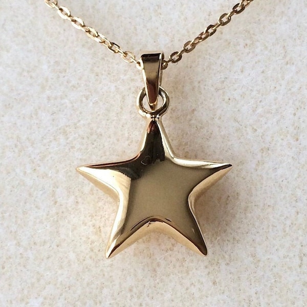 18ct Gold over Sterling Silver Double Sided Puffed Star Pendant Necklace.
