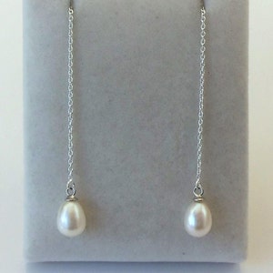 Sterling Silver Freshwater Pearl Threader Earrings.