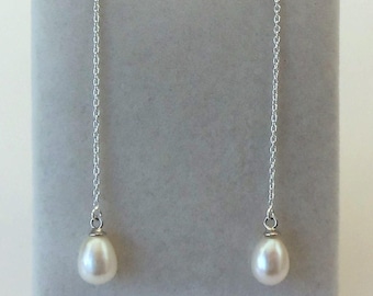 Sterling Silver Freshwater Pearl Threader Earrings.