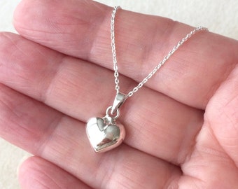 Sterling Silver Puffed Heart Pendant Necklace.