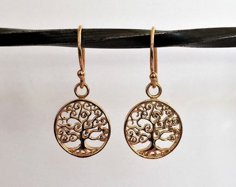 18ct Gold over Sterling Silver Tree of Life Drop Earrings
