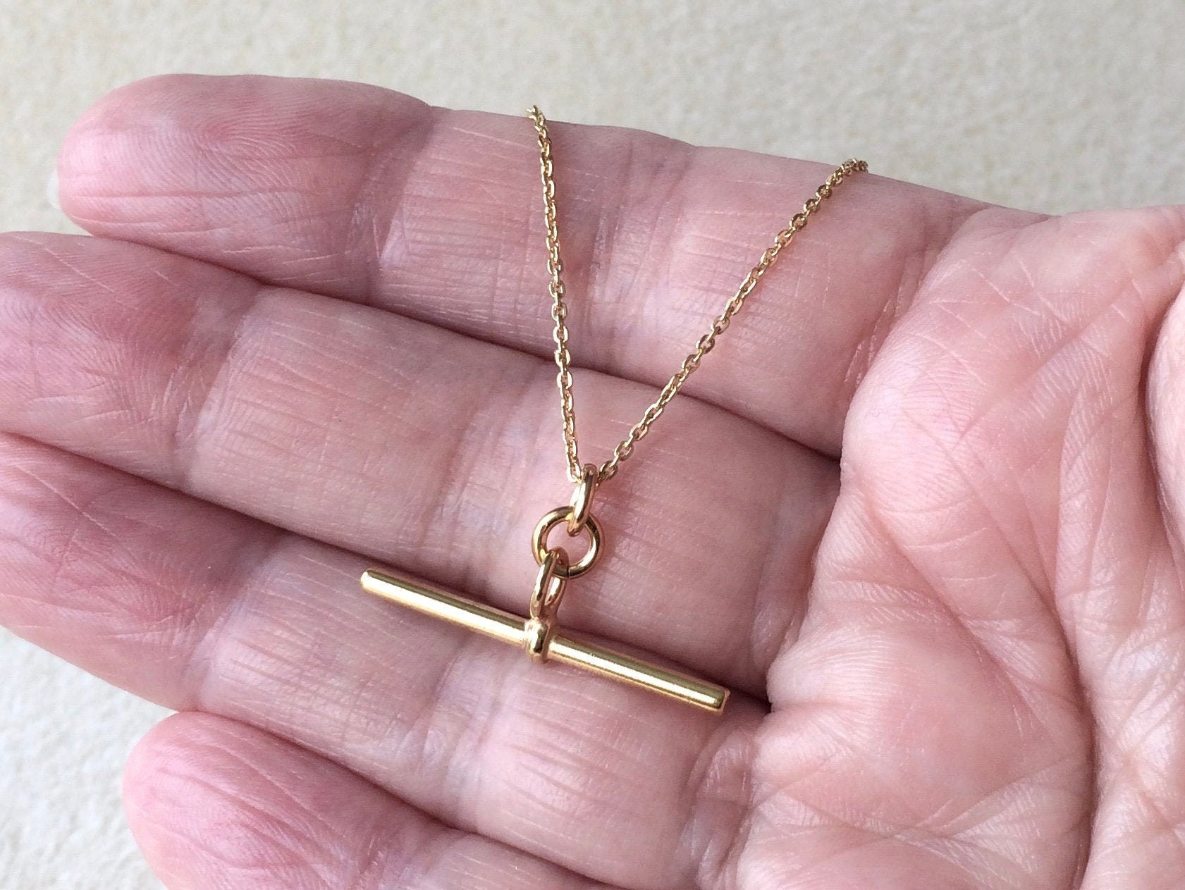 18ct Gold Over Sterling Silver T Bar Pendant Necklace. Etsy UK