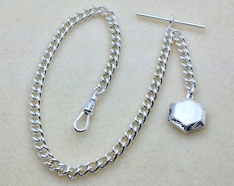 Brand New Silver Colour Single Albert Pocket Watch Chain With