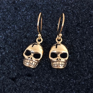 18ct Gold over Sterling Silver Gothic Skull Drop Earrings.