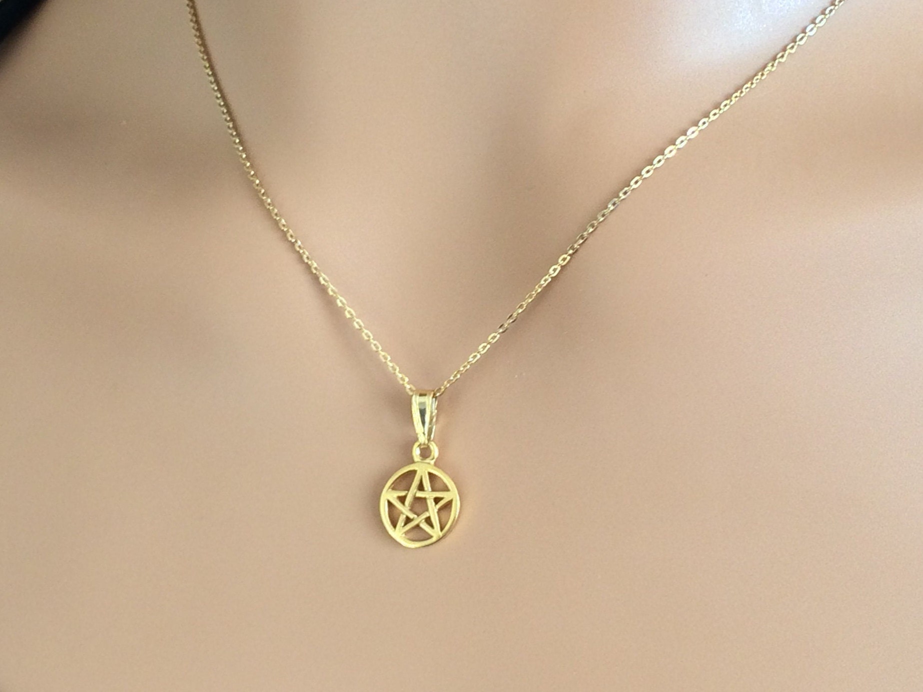 10k Rose Gold Large Pentagram Star Pendant - Solid Gold Pagan/Wiccan Symbol Necklace