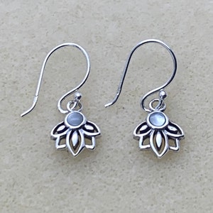 18ct Gold over Sterling Silver Lotus Flower Mother of Pearl Drop Earrings.
