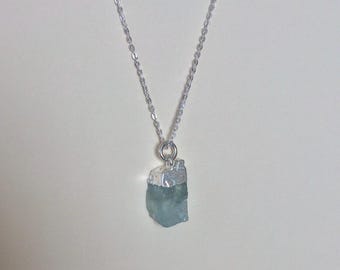 Sterling Silver Raw Aquamarine Pendant Necklace March Birthstone.