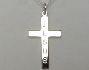 Sterling Silver Jesus Cross Pendant Necklace.