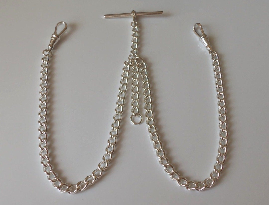 Silver Plated Double Albert Pocket Watch Chain. Etsy UK