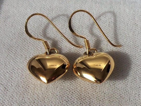18ct Gold Over Sterling Silver Puffed Heart Earrings. 