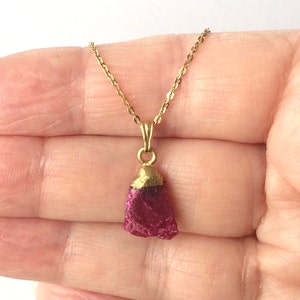 18ct Gold over Sterling Silver Raw Ruby Pendant Necklace, July Birthstone.