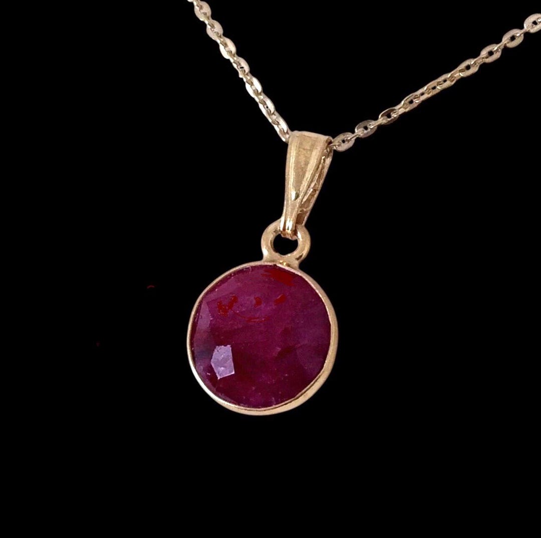 18ct Gold Over Sterling Silver Ruby Pendant Necklace. - Etsy