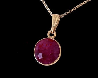 18ct Gold over Sterling Silver Ruby Pendant Necklace.