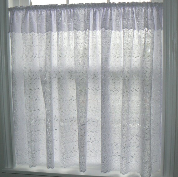 Items similar to White Eyelet Curtain & Valance Panel, Cotton, Lace