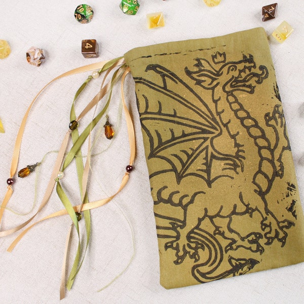 Dragon Runes Bag: Arthurian Tarot Pouch, Heraldic Dragon Tarot Bag, Arthur Pendragon Dice Bag, DnD Dice Pouch, Pagan Altar, D&D Wizard Magic