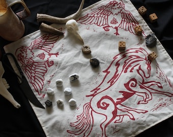 Odin's Familiars Altar Cloth: Norse Mythology Altar, Sleipnir Huginn Munnin, Norse Altar Cloth, Odin Rune Casting Cloth, Pagan Altar, Viking