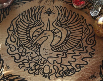 SECOND SALE - Phoenix Altar Cloth: Bennu, Benu, Greek Mythology, Egyptian Mythology, Ancient Greece Egypt, Firebird, Pagan Altar, Fantasy