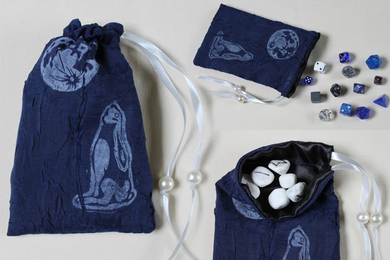 Moon Gazing Hare Pouch: Tarot Bag Celtic Britain D/&D DnD Dice Bag Moongazing Hare Wicca Full Moon Runes Bag Pagan Altar Tarot Pouch
