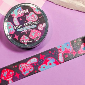 Star Shrooms verijdelde washi-tape, 10 m lang en 20 mm breed, Japanse stationaire plannertape voor decoratieve tijdschriften
