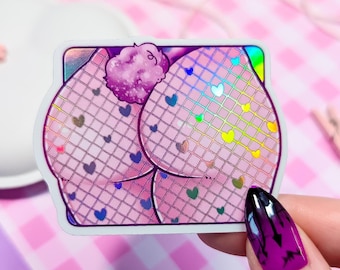 Bunny Butt Holographic Sticker: Kawaii Waifu Fishnets Vinyl Decal
