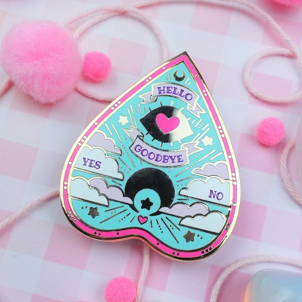 Kawaii Dreamy Planchette 2 inch Hard Enamel Gold occult cloudy pastel pin