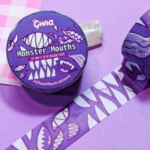 Fita adesiva Monster Mouths Washi 10 m de comprimento e 20 mm de largura, fita adesiva para diário decorativo japonês