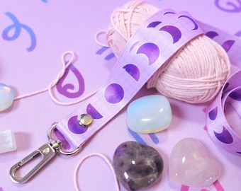 Moon phases purple dreamy Lanyard, 45cm long