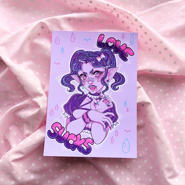 LOVE SUCKS - Kawaii Pastel Goth Vampir Mädchen Kunstdruck
