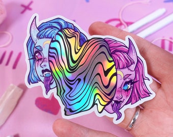 Head split psychedelic trip Amai Kawaii Demon Vinyl clear Sticker