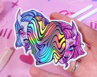 Head split psychedelic trip Amai Kawaii Demon Vinyl clear Sticker