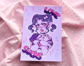 LOVE SUCKS - Kawaii Pastel Goth Vampire girl Art Print