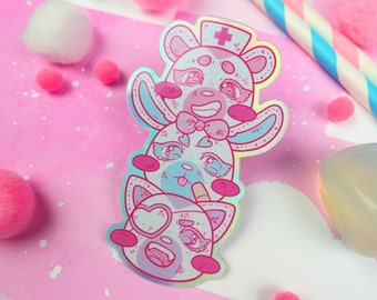 Holo Menhera Animal heads Dango Pastel Vinyl holographic Sticker