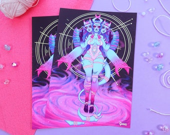 Cerberus Amai Demon Girl Art Print ~ Amai the Shapeshifter ~ Demonic Hell hound Baphomet Kawaii Creepy Monster girl Print