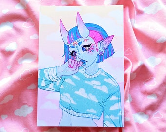 Head in the clouds ~ Amai kawaii monstergirl ~ Monster waifu Pastel Art Print