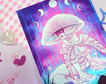 Destroying Angel Mushroom Dark Fantasy Deadly Poisonous fungi Moon phases Monster girl Art Print