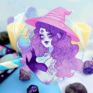 Transparent Witch Potion maker Occult Magic Crystals Vinyl Clear Sticker