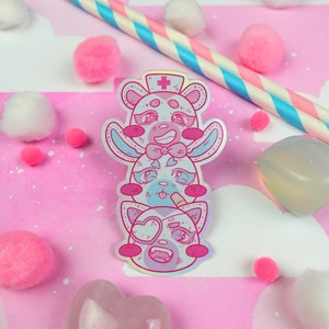 Holo Menhera Animal heads Dango Pastel Vinyl holographic Sticker image 3